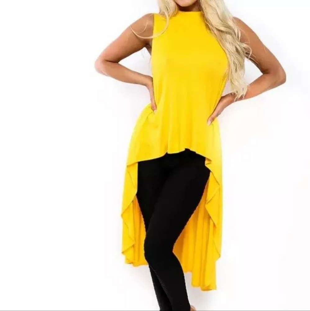 Yellow Sleeveless High-Low Shirt Dress